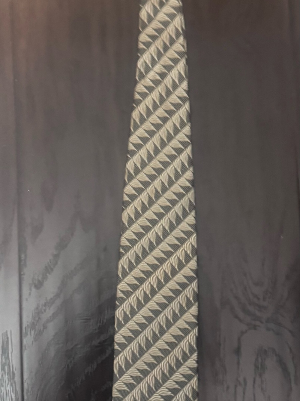 Bachrach Gray and Cream Diagonal Chevron Silk Tie